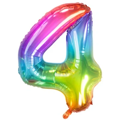 Image of Folat 63244 Zahl Foil Balloon Yummy Gummy Rainbow Number 4 86 cm, Multi Colors, 86cm