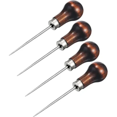 Image of Dzxin Awls, 4 Pack Awl Tool Gourd Shape Wooden Handle Scratch Pin Punching for Leather Craft Cloth Pouch Hole DIY Handmade Maker