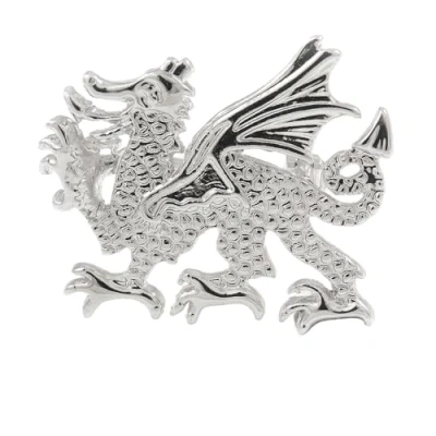 Image of Avalaya Small Textured Dragon Brooch in Rhodium Plated Metal 26mm Across