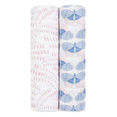 Image of den + anais 100% cotton Muslin Swaddle &amp; Receiving Blankets for Baby Girls Boys, 120x120cm, Ideal Newborn Infant Swaddling Wrap Set, Perfect Shower Gifts, 2 Pack, deco