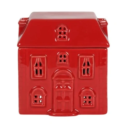 Image of Enchanting Red Ceramic House Oil Burner 11.5cm x 10.5cm (1 Pc.) Luxurious Design, Premium Material, Aromatherapy Accessory Ideal for Home &amp; Office Decor