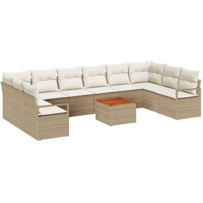 Image of vidaXL Garden Sofa Set 11 pcs Beige, white Large Rattan