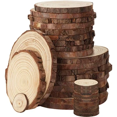 Image of Kurtzy Natural Unfinished Wood Slices (30 Pack) 3 16cm / 1.18 6.29 inches Diameter Wooden Log Circles with Bark &amp; No Hole for DIY Arts and Crafts, Christmas Ornaments Wedding Decoration