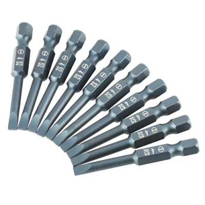 Image of 10pcs 1/4inch Hex Flat Head Drill bits 50mm S2 Alloy Steel Slotted Screwdriver H6.3 * 50*SL4mm