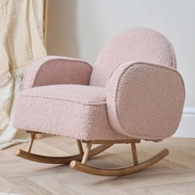 Image of Tutti Bambini Micah Mini Me Kids Rocking Chair Co ordinated Bouclé for Toddler, Rounded Backrest &amp; Rubberwood Bars, Toddler Rocker from 3 to 6 years (Blush)