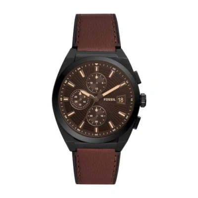 Image of Fossil Watch for Men Everett Chronograph, Chronograph Movement, 42 mm Black Stainless Steel Case with a Leather Strap, FS5798