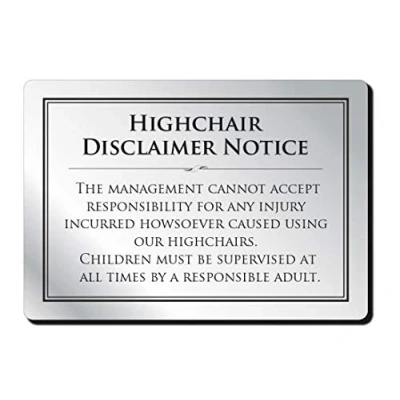 Image of Highchair Disclaimer Notice Sign Safety Children Child Kids Restaurant Bar