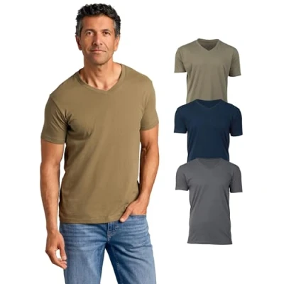 Image of True Classic Men&#039;s V Neck Short Sleeve T Shirt, 3 Pack Carbon, Military Green, Navy, 2XL