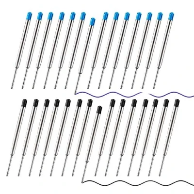 Image of NOCHME Ballpoint Pen Refills 30 Pack,15 Pack Blue and 15Pack black Smooth Writing Quick Drying 1.0mm Medium Point Ballpen Refill, 99mm Metal Replaceable for Parker Pen/Tactical Pens
