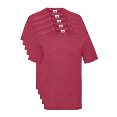 Image of Fruit of the Loom Men&#039;s Valueweight 5 Pack T Shirt, Red (Vintage Heather Vh), X Large Manufacturer Size L UK
