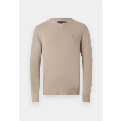 Image of Tommy Hilfiger Essential V NECK Jumper, Men&#039;s, Size: Small, Coastal taupe
