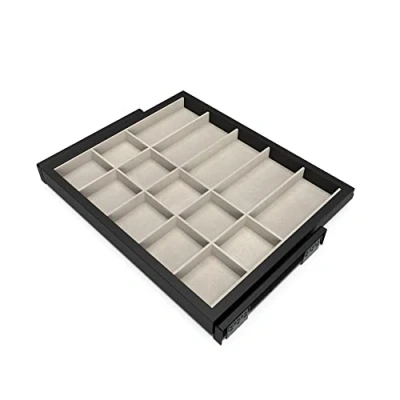 Image of Emuca Kit of organizer drawer with rack soft close slide for closets, adjustable, module 600mm (23,6 inch), Textured black painted and stone grey