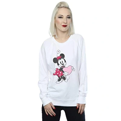 Image of Disney Women&#039;s Minnie Mouse Love Heart Sweatshirt White Large