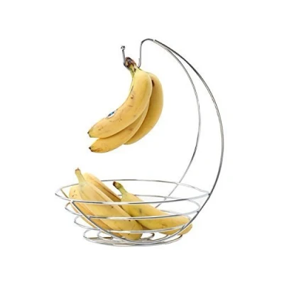 Image of Fusion Chrome Fruit Bowl Basket with Banana Hanger Tree Holder Storage Stand Hook Base Hammock