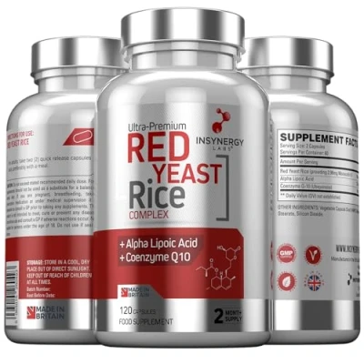 Image of Red Yeast Rice with CoQ10 &amp; Alpha Liopic Acid (Dual Action Formula) Supplement Coenzyme Q10 Cholesterol Lowering Supplements 120 Vegan Capsules