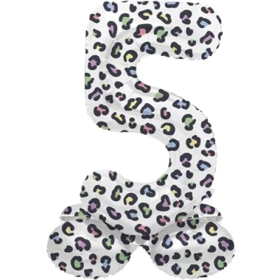 Image of Folat 63935 Standing 5 Bright Panther White 72 cm Birthday Decoration Balloon Number No Helium Required, Multicoloured, Standard Size