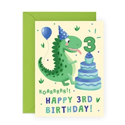 Image of Central 23 3rd Birthday Card Age Three Dinosaur Boy For Son Nephew Grandson Third Bday Gifts Him Comes With Fun Stickers Made In UK
