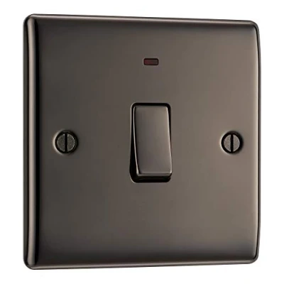 Image of BG Electrical Single Wall Switch with LED Power Indicator, Double Pole, Raised and Slim Profile, Round Edges, Nexus Metal, Black Nickel, 20A, NBN31