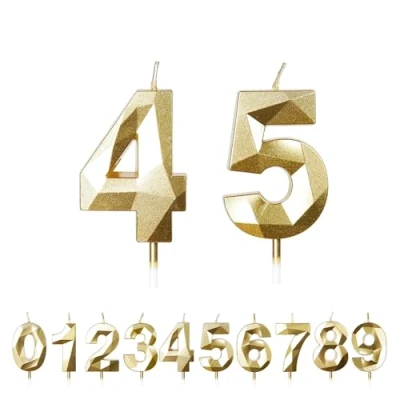 Image of FUZVOL Birthday Candles, Number 45 Candle, Gold Candle for Cake, Happy Cake Candles Topper Decorations