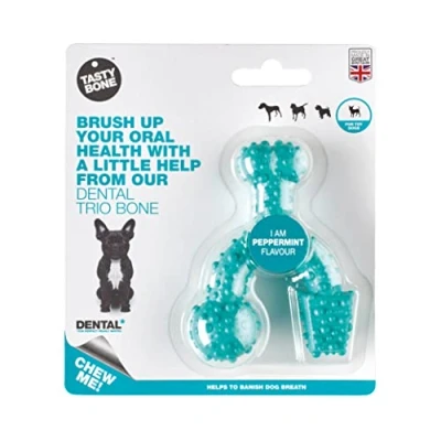 Image of TastyBone TrioBone Dental Nylon Dog Chew Toy for Small Dogs (Peppermint) Strong Healthy Teeth &amp; Gums, Indestructible Aggressive Chewers, Everlasting Flavour, Made in the UK