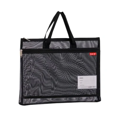 Image of Lefancy A4 Clear Mesh Bags Zip Lock Document Bag File Folder Zipper Wallets with Handle for Student Organization Office Supplies Travel Storage Pouch Assorted Colours (Black)