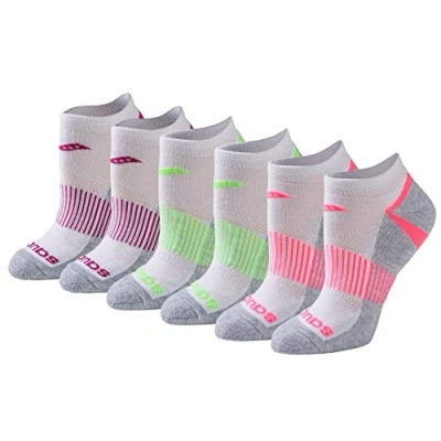 Image of Saucony Women&#039;s Rundry Performance Selective Cushion Socks, Available in S L (6, 12, White Assorted (6 Pairs), (Pack of 6)