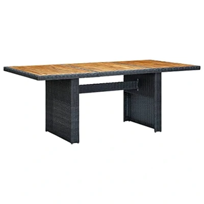 Image of vidaXL Garden Table Dark Grey PE Poly Rattan with Solid Acacia Wood Top Modern Outdoor Dining Powder Coated Steel Frame