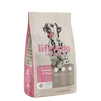 Image of Amazon Brand Lifelong Complete Dry Dog Food with Salmon &amp; Rice for Medium and Large Breeds, 1 Pack of 5kg