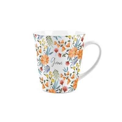 Image of Gran Gift Mug Orange Flowers Design Small Latte Ceramic White Tea/Coffee Present