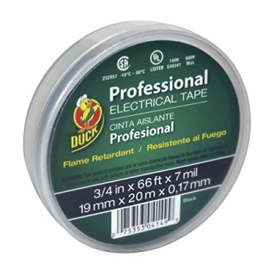 Image of Duck Brand 299019 Professional Grade Electrical Tape, 3/4 Inch by 66 Feet, Single Roll, Black