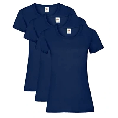 Image of Fruit of the Loom Women&#039;s Valueweight T Shirt 3 Pack, Blue (Navy), 10 (Size: S/10)