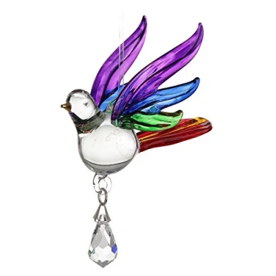 Image of Handmade Fantasy Glass Songbird Suncatcher Gift Rainbow