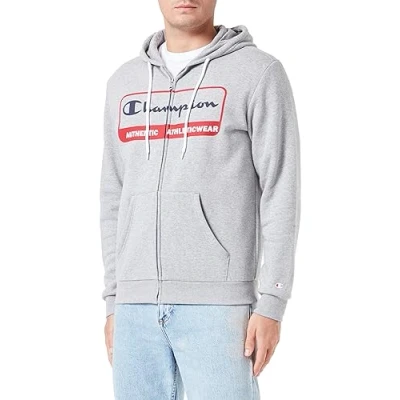 Image of Champion Men&#039;s Legacy Graphic Shop Authentic Powerblend Fleece Full Zip Hooded Sweatshirt, Grigio Melange Chiaro, M