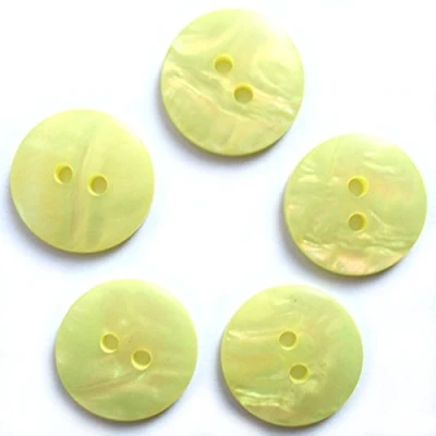 Image of Mother of Pearl Effect Colour Buttons Round 2 Hole Pack 5 (Yellow, 13mm)