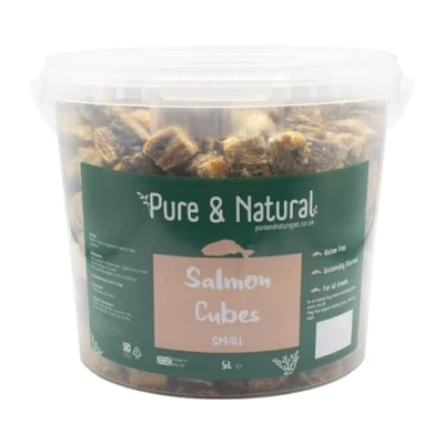 Image of Pure &amp; Natural Salmon Cubes Fish for Dogs, Grain Free and Hypoallergenic, 100% Dog Treats with Skins 5 Litre Resealable Bucket