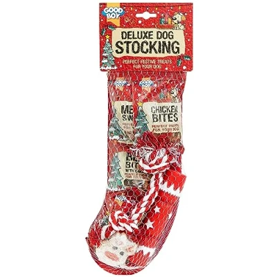Image of Good Boy Christmas Dog Stocking With 5 Treats &amp; 2 Toys