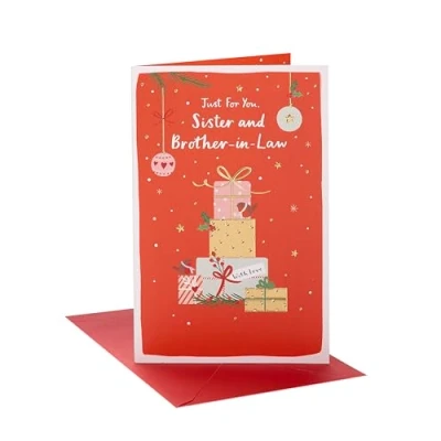 Image of UK Greetings Christmas Card for Sister &amp; Brother In Law Foil Finish Design