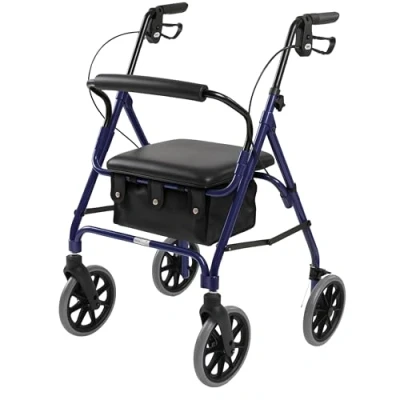 Image of Days Lightweight Folding Four Wheel Rollator Walker with Padded Seat, Lockable Brakes, Ergonomic Handles, and Carry Bag, Limited Mobility Aid, Blue, X Small, (Eligible for VAT relief in the UK)