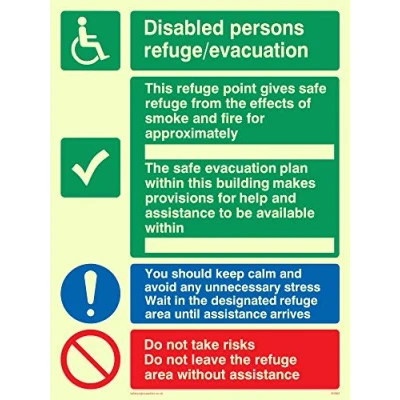 Image of Viking Signs SD962 A5P PV &quot;Disabled Persons Refuge Evacuation&quot; Sign, Photo luminescent Sticker, 200 mm H x 150 W