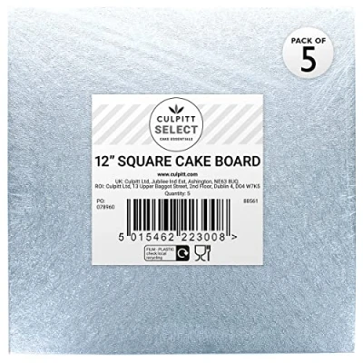 Image of Culpitt Select 12&quot; Cake Boards, Square, 12mm Thick Lightweight Plate For Celebration Cakes, Birthday Treats, Cupcakes, and More! Strong, 12 Inch, Pack Of 5