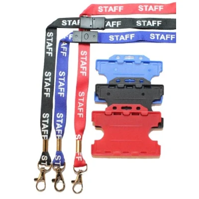 Image of Customcard ltd Staff Printed Lanyard Metal Trigger Clip with DS Holder Black, Staffydouble2