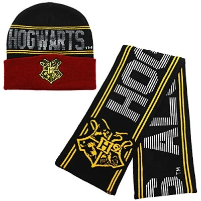 Image of Harry Potter Hogwarts Knit Beanie and Scarf Combo Multicolored, One Size