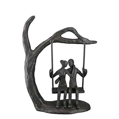 Image of Casablanca Decorative Figure Sculpture Happiness Made of Iron Lovers on Swing Gift for Valentine&#039;s Day Wedding Birthday Colour: Brown Height 16.5 cm
