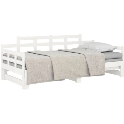 Image of vidaXL Solid Wood Pull Out Day Bed in White Multifunctional 2 1 Sofa Modern Bohemian Bedroom Furniture Space Saving Design