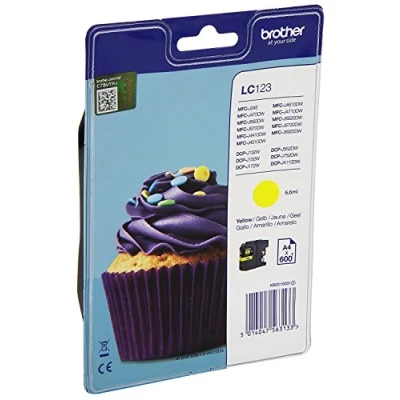 Image of Brother LC 123YBP 123 Ink Cartridge Standard Capacity 600 Page Blister Yellow
