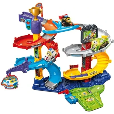 Image of VTech Toot Drivers Twist &amp; Race Tower, Racing Cars for Boys Girls, Car Tracks Kids with Lights Sounds, Musical Toy Track, Ideal Children Aged 12 months to 5 Years