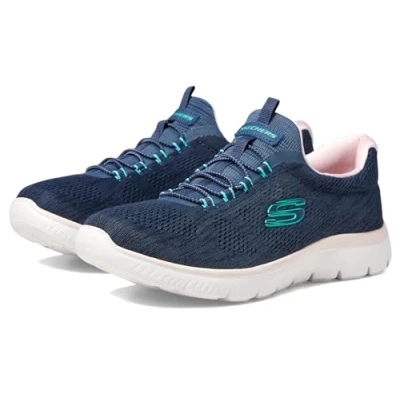Image of Skechers Wide Fit Summits Trainers navy/pink/turquoise, Women&#039;s, Size: 10, Navy/pink/turquoise Textile/synthetics