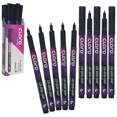 Image of Permanent Markers, BLACK, Fine Tip, Pack of 10, CD DVD OHP Marker Pens, Mark Write Draw Sketch, UV resistant Waterproof Ink, PATEL Black Ball Pen