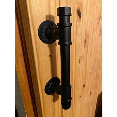 Image of 1pc Black Barn Door Pull Handle,Rustic Exterior Handle and Pulls,Industrial Pipe Interior Knobs,Iron Front Sliding Handle,Gate Handles Hardware,Industrial Style Retro