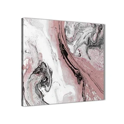 Image of Blush Pink and Grey Swirl Abstract Dining Room Canvas Pictures Decor 1s463l 79cm Square Print Wallfillers